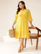 Plus Size Yellow Cotton Solid A-line Dress